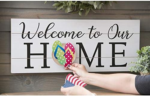 Cypress Home Welcome to our Home Interchangeable Wood Sign | 10 pieces for all Holidays and Seaons | Rustic Farmhouse Wall Art Decor | 28 Inches x 11 Inches - Image 2