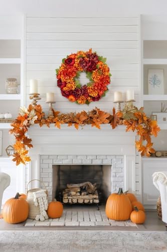24" Artificial Fall Floral Wreath for Front Door Autumn Wreath with Pumpkin Peony Hydrangea for Halloween Thanksgiving Day Indoor Outdoor Farmhouse Window Wall Décor - Image 5