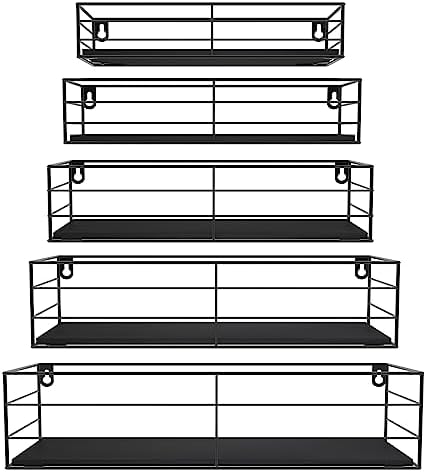CRUGLA Floating Shelves Wall Mounted Set of 5, Black Hanging Storage Wall Shelf for Bathroom, Kitchen, Bedroom, Living Room Home Decor by CRUGLA