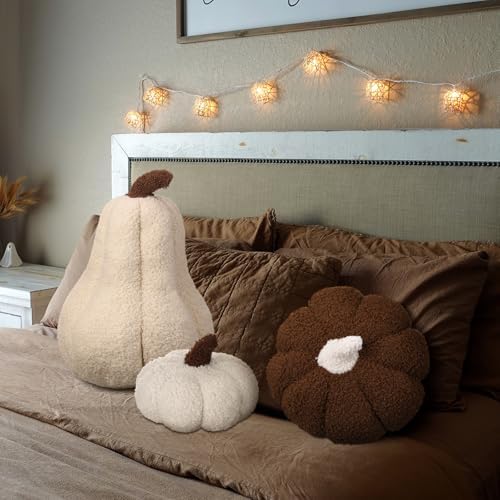 Beeveer 3 Pcs Fall Thanksgiving Pumpkin Pillows,Dark Brown & Cream - Image 6