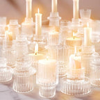 30 Pcs Glass Candlestick Holders Tealight Candle Holders, Double Side Taper Candle Holders for Dining Table Decor Birthday Centerpiece Wedding, Clear by %E2%80%8B%E2%80%8BPawCozy%E2%80%8B%E2%80%8B
