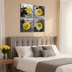 Yellow Rose Canvas Wall Art Decor, 4-Piece Rustic Floral Picture 12x12 Inch - Image 4