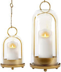 Hurricane Glass Candle Holders, Large & Medium Brass Lanterns Hurricane Candlestick Holder for Pillar Candles Vintage, Gold Metal Rustic Farmhouse Decor with Hook Chains by Lifesmoreorganizedtidyup