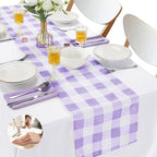 Cupuamon Fabric Checkered Table Runner 12 Pack Waterproof Gingham Table Runner 14W x 108L Buffalo Check Table Runners for Parties Kitchen Dining Wedding Banquet (Lavender and White) by Cupuamon