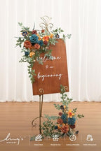Ling's moment Welcome Sign Flowers, Wedding Floral Swag Burnt Orange & Teal - Image 2