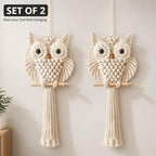 Bohemian Owl Macramé Wall Hanging Pack Of 2-12 x 23 Inch, Off White - Image 2