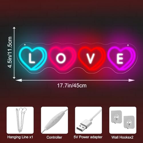 LOVE Heart Neon Sign 17.7 × 4.5 inch LED Wall Light Dimmable - Image 6