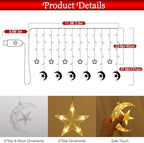 Lewondr 138 LEDs Star Moon String Curtain Lights, Warm Light - Image 6