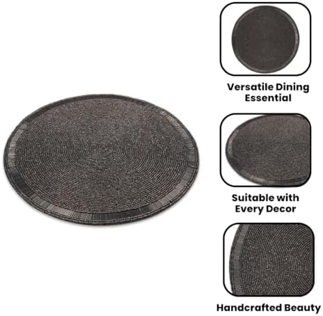 Handmade Beaded Placemat Charger, 13 Inch Round, Set of 2, Beautiful Decorative Dining Table Placemat for Your Dinner Table Décor, Christmas Decoration, New Year - Gunmetal - Image 4