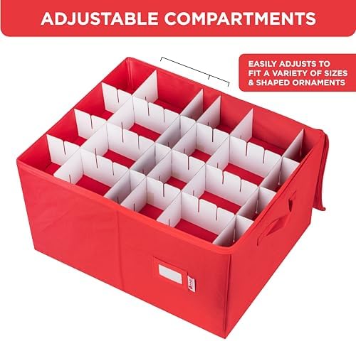 Christmas Ornament Storage Container with Dividers - Box Stores Up to 96 Ornaments, Zippered, Convenient, Adjustable, Large Organizer Bin to Protect Holiday Décor, Fits Most Standard Size, Red - Image 7