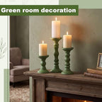 Set of 3 Wood Pillar Candle Holder Farmhouse Decor, Sage Green | Rustic Wood Candlestick Holder, 12", 9", 6"H, Large Pillar Candle Stand for Fireplace Mantel Thanksgiving Table Centerpieces - Image 6