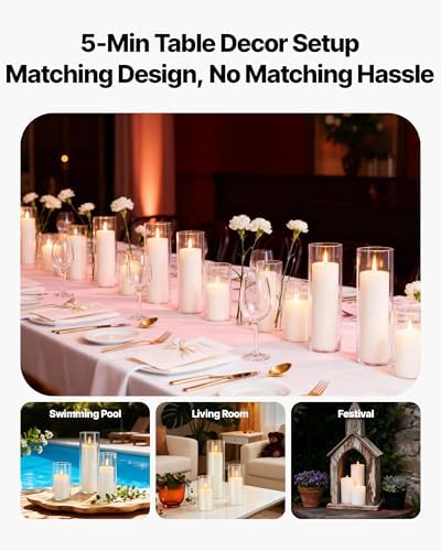 VEVOR Pillar Candles and Glass Vases Set 120 Pcs, Clear Cylinder Hurricane Candle Holders for Wedding Centerpieces, Tall Vase for Table Decor, Wedding Party,Thanksgiving,White (2.56" x 4.7",5.9",7.9") - Image 5