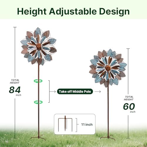 Wind Spinners Outdoor, 84" Large Metal Kinetic Wind Sculptures for Garden, Classic Yard Art with 2 Piece Welcome Flag Decoration - Image 3