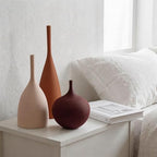 Relexome Ceramic Vase Set of 3 Neutral Vases Home Decor Modern Minimalist Decorative Vase Matte Ribbed Vases for Centerpieces Living Room Shelf Entryway Table Decor Brown - Image 4