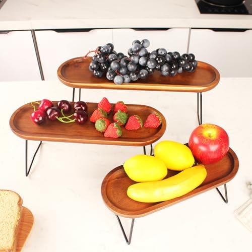 3 Tiered Tray Stand Platters, Three Tiered Stand with 12"/14"/16" Acacia Wood Tray,Collapsible Serving Charcuterie Stand Food Display Cupcakes Desserts Table Decorative Tray Set for Partys - Image 5