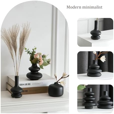 JOJUNO Black Bud Vases, Small Ceramic Vase Set of 5 Modern Home Decor - Image 3