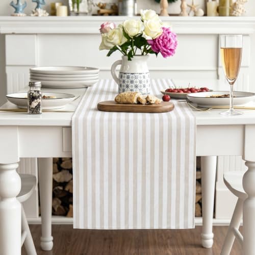 6 Pcs Beige and White Stripe Table Runner, 13 x 72 Inch - Image 4