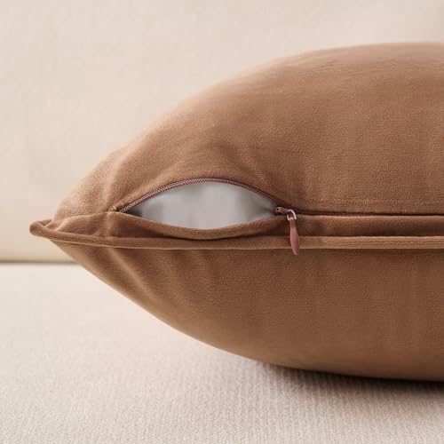 JUSPURBET 28x28 Velvet Decorative Throw Pillow Covers Set of 2,Mocha - Image 6
