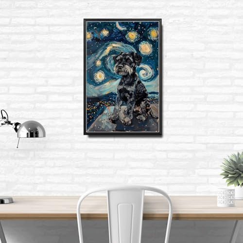 Metal Sign Vintage Tin Sign Miniature Schnauzer Starry Night Schnauzer Dapper Schnauzer in Night for Home City Park and Seasonal Celebrations Waterproof Aluminum 8×12 Inches with Metal Frame - Image 3