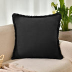 ZWJD Pillow Covers 24x24 Set of 2 Black Throw Pillow Covers with Fringe Chic Cotton Decorative Pillows Square Cushion Covers for Sofa Couch Bed Living Room Farmhouse Boho Decor - Image 2