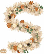 2 Pack 6 Ft Fall Leaves Garland Decor with Lights Pumpkins Pine Cone Berry - Image 6