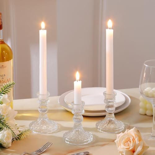 Glass Candle Holders Set, Vintage Decorative Design,Elegant Table Candlesticks Set for Dining Room,Wedding, Spring Party, Romantic Dinner, Festival & Windowsill Decor (12, Clear, XZS) - Image 7