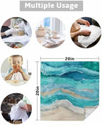 Turquoise Coastal Cloth Napkins Set of 8, Holiday Napkins for Baby Shower, Spring Summer Ocean Beach Nautical Sea Wave Washable Reusable Dinner Napkins for Cocktail Wedding Party, 20 x 20 Inch - Image 5