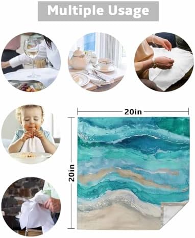 Turquoise Coastal Cloth Napkins Set of 8, Holiday Napkins for Baby Shower, Spring Summer Ocean Beach Nautical Sea Wave Washable Reusable Dinner Napkins for Cocktail Wedding Party, 20 x 20 Inch - Image 5