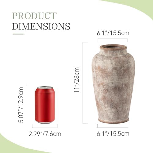 Ceramic Rustic Vase, Large Flower Vase Tall Farmhouse Decorative Vase Floral Pottery Vases for Home Decor Table Living Room Entryway Mantel Bedroom Bathroom Kitchen - 11 Inch Rustic - Image 2
