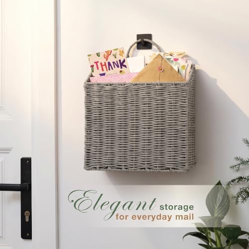 84ECO Set of 2 Grey Woven Paper Rope Hanging Baskets for Organizing, Front Door, Mail, Flowers - Image 2