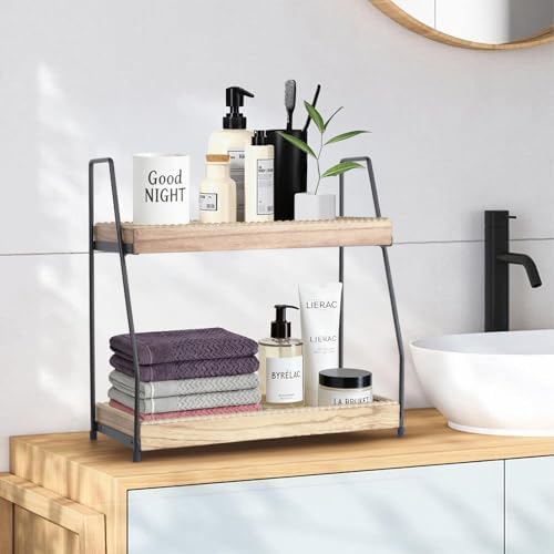 Bathroom Vanity Organizer 2-Tier Wood Countertop Storage Counter Shelf for Makeup Skincare Perfume Jewelry Tray Spice Rack Nature - Image 4