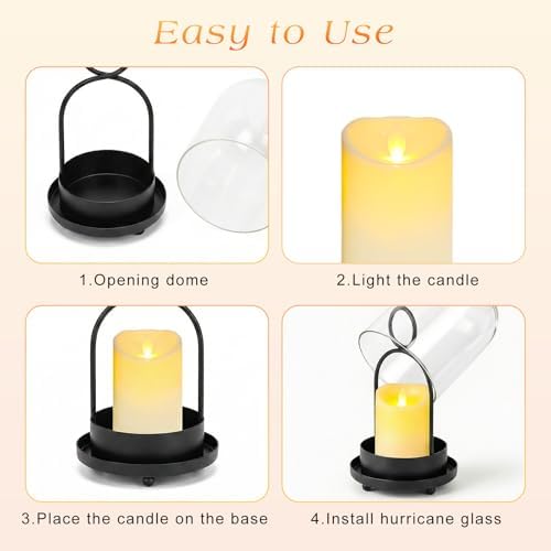 Fohil Hurricane Glass Candle Holders, Set of 2 Metal Candle Holder with Handmade Sturdy Glass Dome, 5" & 4" Wide Candle Lantern for Pillar Candles, Plants, Table Centerpiece, Home Decor - Image 5