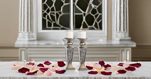 Creative Scents Schonwerk Silver Pillar Candle Holder Set of 2 - Crackled Mosaic Design - Centerpiece Table Decoration - Coffee Table Decor - Decoration Centerpiece for Living/Dining Room - Best Gift - Image 7