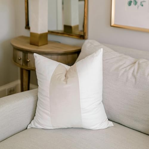 EVERGRACE x Kinsey Walsh Signature Velvet Panel Cotton Pillow Covers Set of 2, Decorative Pillow Covers 22"x22" for Couch, Square Cushion Cases for Sofa Bedroom Living Room, Off White Pearl - Image 6
