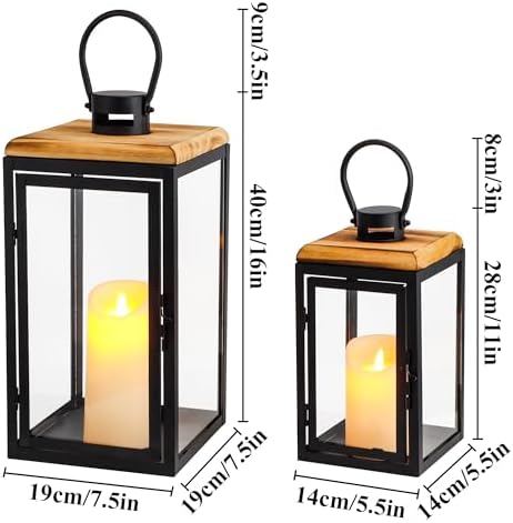 TRIROCKS Set of 2 Decorative Candle Lantern 16'' & 11'' High Metal Candle Holder Hanging Lantern Perfect for Home Decor Patio Living Room Parties Events Tabletop Indoors Outdoors (Black) - Image 4
