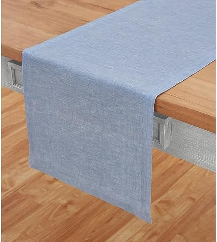 Solino Home 100% Pure Linen Table Runner Chambray Blue, Athena 14 x 108 in by SolinoHome