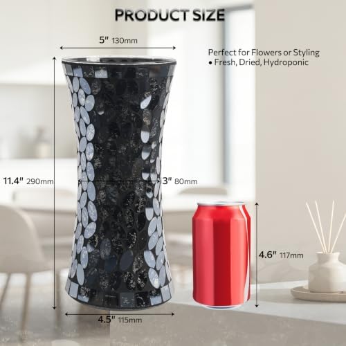 Mosaic Flower Glass Vase, 12 Inch Black Mosaic Vase for Centerpiece - Image 2
