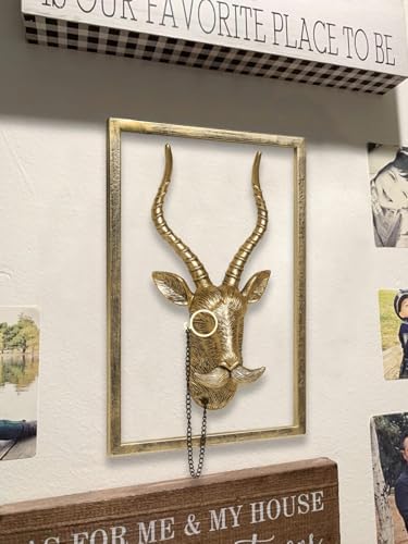 Newinhome Animal Heads Wall Decor (Includes Metal Frame) Resin Animals Sculptures Head Wall Hanging Decoration Gold vintage Wall Sculpture for Living Room Bedroom Office(Antelope) - Image 2