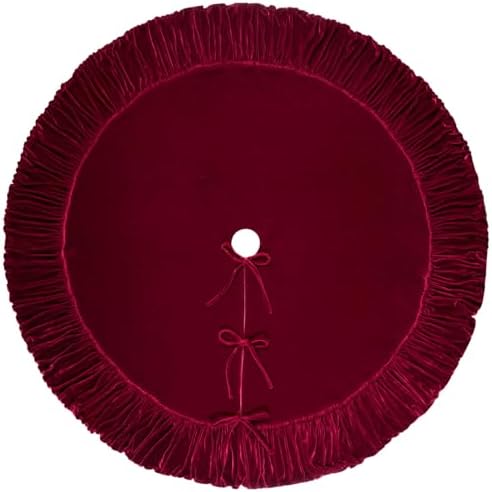 Ruffled Velvet Christmas Tree Skirt with Foam Padding, Nylon Backing and Lace-Up Tie Closure (Burgundy, 60-Inch) - Image 3