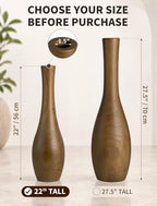 Hanobe 22" Tall Wooden Floor Vase for Pampas Grass, Brown Rustic Boho Style - Image 3