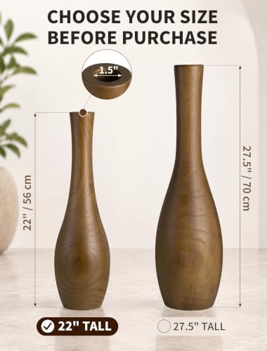 Hanobe 22" Tall Wooden Floor Vase for Pampas Grass, Brown Rustic Boho Style - Image 3