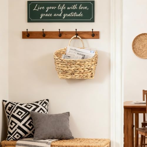Hanging Wall Basket Handwoven Wicker Basket, Natural Water Hyacinth - Image 6
