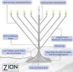 Large 23" Rambam Angled Electric Menorah with Flame Shaped Bulbs Traditional V-Shaped USB Display Electronic Hanukkah Minorah Includes 10 E10 Bulbs Chanukah Decorations By Zion Judaica (Satin Silver) - Image 6