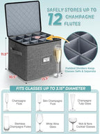 Cirhy Hard Shell Champagne Glass Storage Box with Dividers, 2-Pack, Grey - Image 2