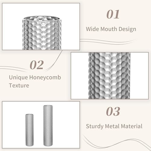 Sziqiqi Silver Tall Floor Vase, Metal Cylinder Vases for Home Decor, 2Pcs - Image 5