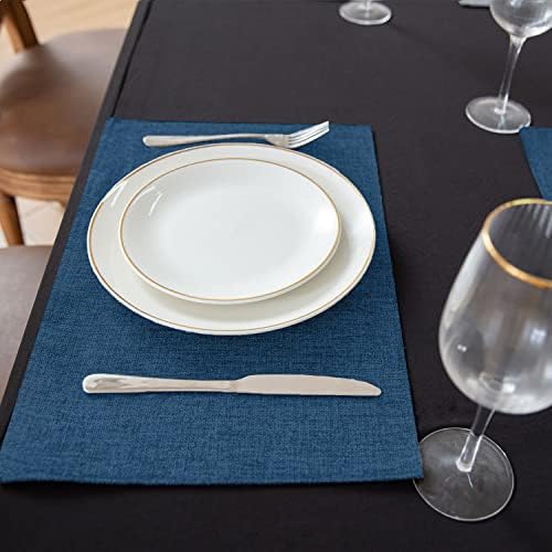 Cloth Navy Blue Placemats Set of 8, Linen Type Fabric Placemats Machine Washable Heat Resistant Placemats Polyester Place Mats for Halloween, Thanksgiving and Christmas Dining Table (Navy Blue) - Image 3