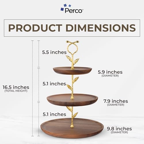 Perco 3 Tier Wooden Cupcake Stand, Walnut Wood Tiered Display Stand for 20 Cupcakes – Rustic Dessert Table Display Set, Tiered Serving Tray for Weddings, Birthdays, Baby Showers & Events - Image 2
