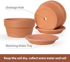 INGOFIN 8 Inch Terracotta Shallow Pots Set with Saucer - Ceramic Clay Pots with Drainage Hole, Terra Cotta Pot for Plants for Indoor Outdoor Plants, Set of 2 - Image 3
