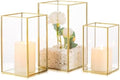 Glass Hurricane Candle Holder: 3 Pcs Gold Large Rectangular Hurricane Candleholder Lantern Centerpieces for Tables Glass Decorative Lantern Candle Holder for Wedding Christmas Home Decor by CreatedforWeddingsandHome