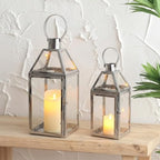 TRIROCKS Set of 2 Stainless Steel Decorative Lanterns 13"&10" H Metal Candle Holders with Tempered Glass for Home Decor Living Room Parties Events Tabletop Indoors Outdoors(Silver) - Image 2